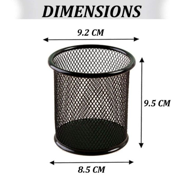 Metal Mesh Pen Stand & Stationery Holder – Round Black Desk Organizer For Pens, Pencils, Markers, And Office Supplies