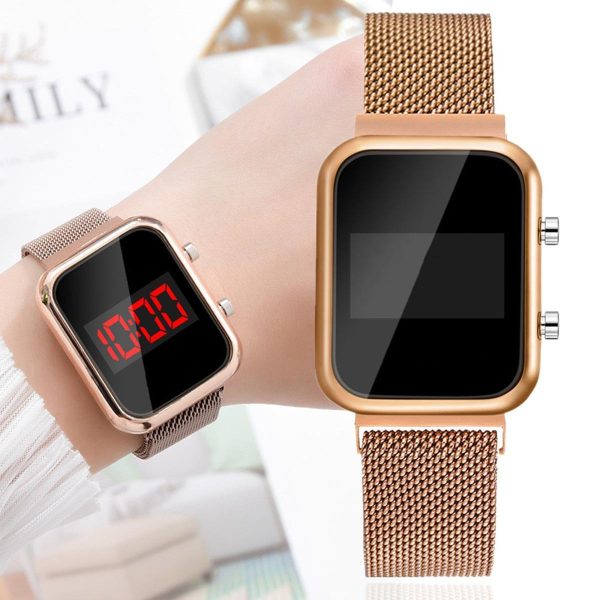 Touch Led Magnet Watch Fashion Casual Sports Men’s Watch Touch Smart Led Digital Watches Electronics Wrist Watches For Men Women Square Clock Golden (without Box)