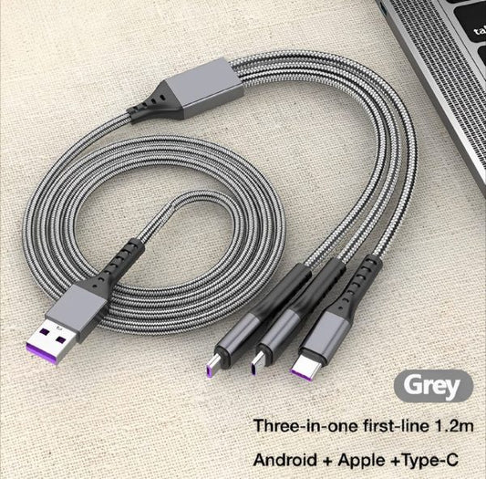 3 In 1 Usb Fast Charging Cable – Lightning, Micro Usb & Type-c | Compatible With Iphone, Android, Xiaomi, Huawei, Samsung, Ipad