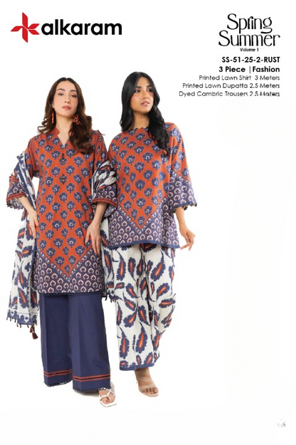 Alkaram Lawn | Unstitched Collection 3 Pieces Casual Wear| Summer Collection 2025 Collection Vol 1