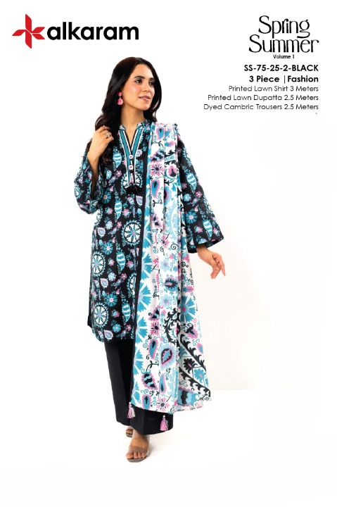 Alkaram Lawn | Unstitched Collection 3 Pieces Casual Wear| Summer Collection 2025 Collection Vol 1