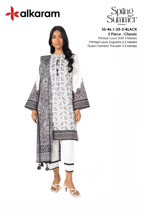 Alkaram Lawn | Unstitched Collection 3 Pieces Casual Wear| Summer Collection 2025 Collection Vol 1