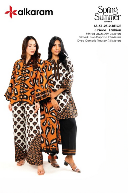 Alkaram Lawn | Unstitched Collection 3 Pieces Casual Wear| Summer Collection 2025 Collection Vol 1