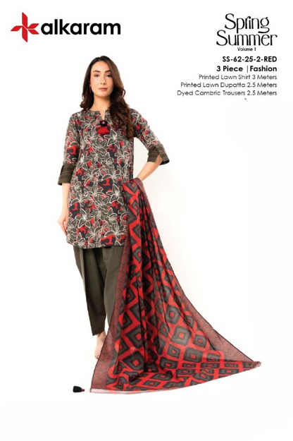 Alkaram Lawn | Unstitched Collection 3 Pieces Casual Wear| Summer Collection 2025 Collection Vol 1