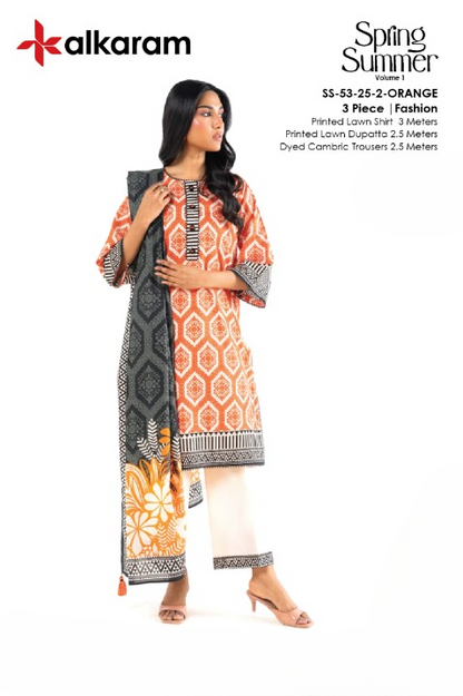 Alkaram Lawn | Unstitched Collection 3 Pieces Casual Wear| Summer Collection 2025 Collection Vol 1
