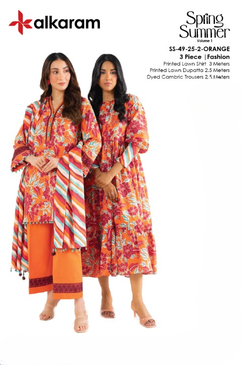 Alkaram Lawn | Unstitched Collection 3 Pieces Casual Wear| Summer Collection 2025 Collection Vol 1