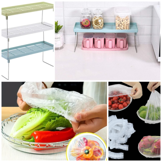 ( 2 In 1 ) Stack- Up Shelf And Disposible Food Bag (100 Pieces) (random Color)