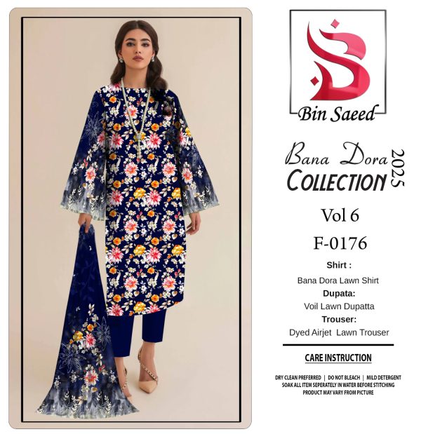 Binsaeed❤️ Bana Dora 3piece Unstitched Suit Summaer Lawn Collection