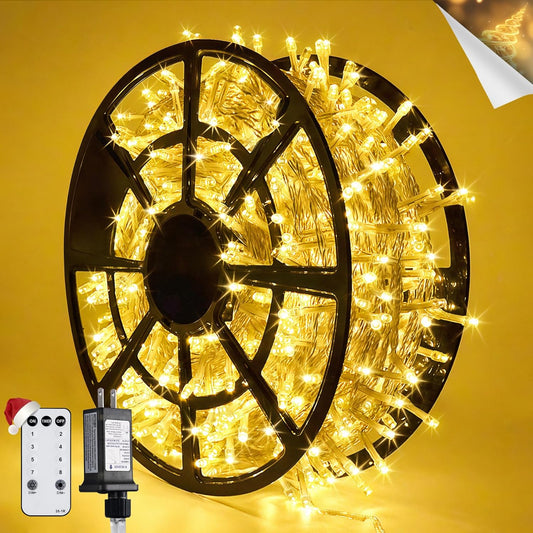 168FT 600 LED Christmas Lights Outdoor Waterproof Clear Wire Warm White Christmas Tree Lights Plug in String Fairy Lights for outside Indoor for Bedroom Wedding Party Holiday Xmas Decorations