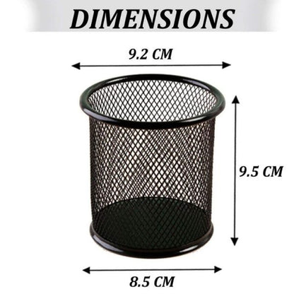 Metal Mesh Pen Stand & Stationery Holder – Round Black Desk Organizer For Pens, Pencils, Markers, And Office Supplies