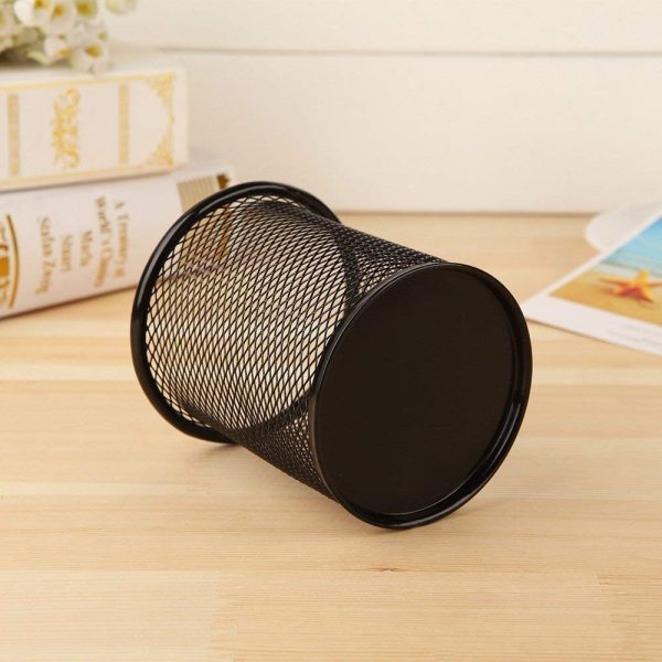 Metal Mesh Pen Stand & Stationery Holder – Round Black Desk Organizer For Pens, Pencils, Markers, And Office Supplies