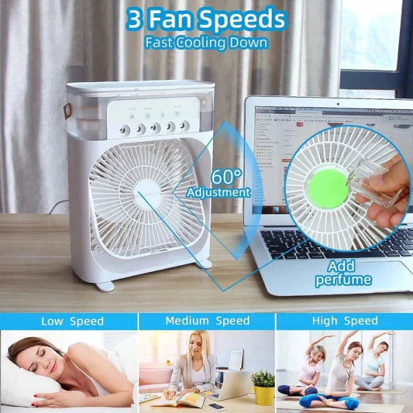 Portable Air Conditioner Fan Usb Electric Fan With Led Night Light, Fine Mist Water, And Humidifier Function | Led Night Light Water Mist (random Color) – 10 Inches