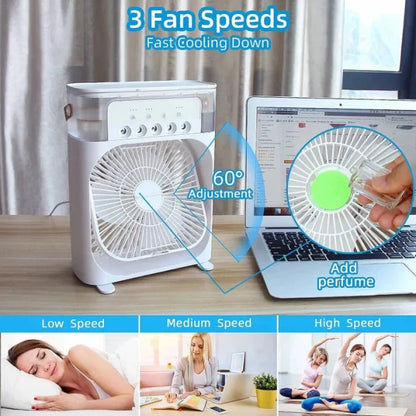 Portable Air Conditioner Fan Usb Electric Fan With Led Night Light, Fine Mist Water, And Humidifier Function | Led Night Light Water Mist (random Color) – 10 Inches