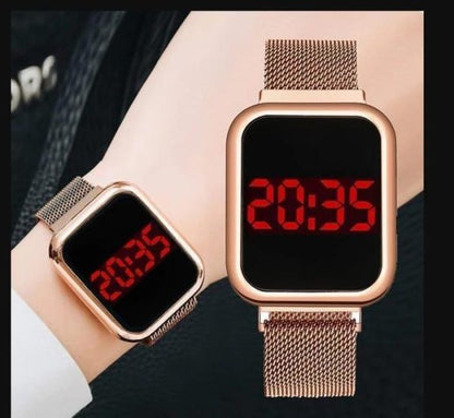 Touch Led Magnet Watch Fashion Casual Sports Men’s Watch Touch Smart Led Digital Watches Electronics Wrist Watches For Men Women Square Clock Golden (without Box)