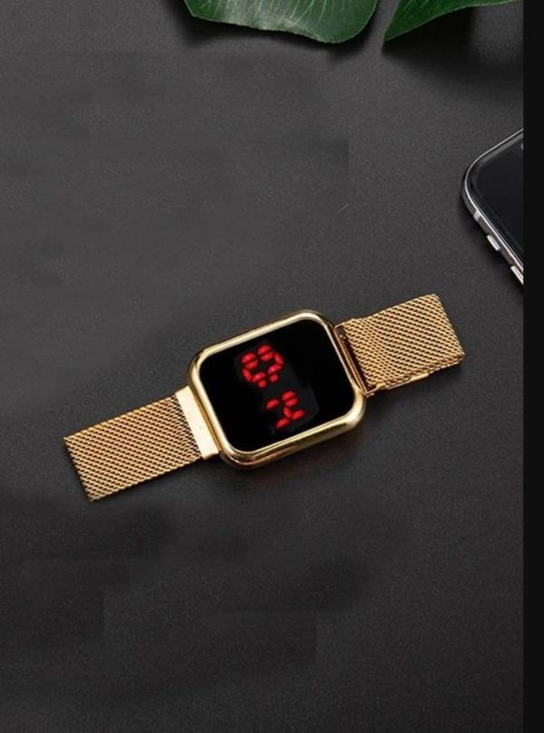 Touch Led Magnet Watch Fashion Casual Sports Men’s Watch Touch Smart Led Digital Watches Electronics Wrist Watches For Men Women Square Clock Golden (without Box)