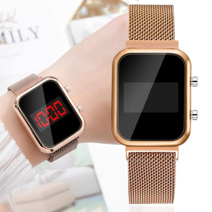 Touch Led Magnet Watch Fashion Casual Sports Men’s Watch Touch Smart Led Digital Watches Electronics Wrist Watches For Men Women Square Clock Golden (without Box)